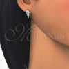 Sterling Silver Huggie Hoop, Hand of God Design, with White Cubic Zirconia, Polished, Rhodium Finish, 02.336.0062.10