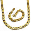 Stainless Steel Necklace and Bracelet, Curb Design, Polished, Golden Finish, 06.256.0009