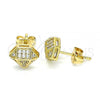 Oro Laminado Stud Earring, Gold Filled Style with White Micro Pave, Polished, Golden Finish, 02.342.0160