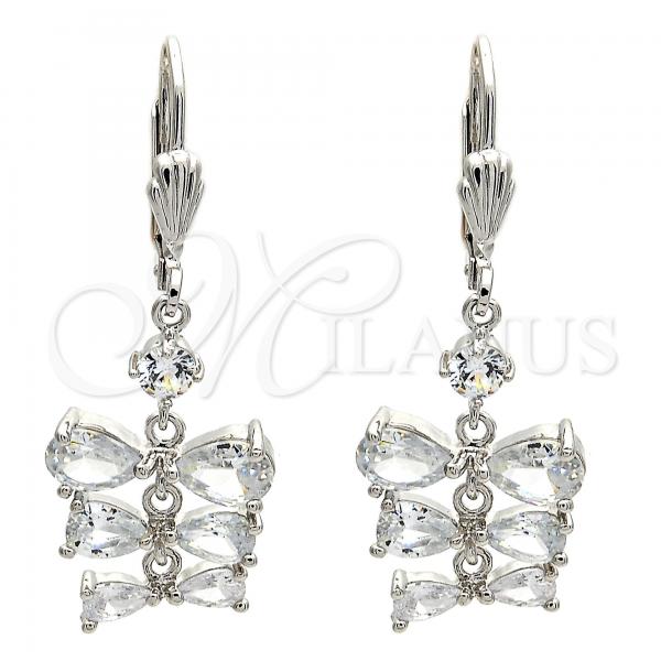 Rhodium Plated Long Earring, Teardrop Design, with White Cubic Zirconia, Polished, Rhodium Finish, 02.205.0050.5