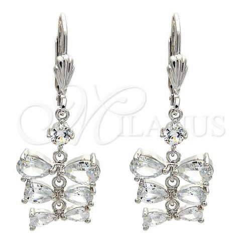 Rhodium Plated Long Earring, Teardrop Design, with White Cubic Zirconia, Polished, Rhodium Finish, 02.205.0050.5