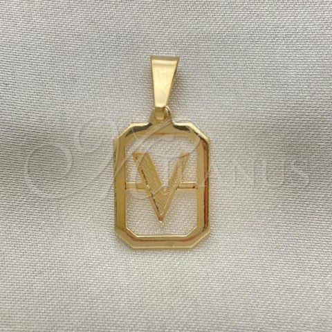 Oro Laminado Fancy Pendant, Gold Filled Style Initials Design, Polished, Golden Finish, 05.02.0069.22