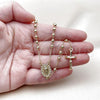 Oro Laminado Thin Rosary, Gold Filled Style Guadalupe and Cross Design, with White Cubic Zirconia, Polished, Golden Finish, 09.253.0080.22