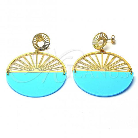 Oro Laminado Long Earring, Gold Filled Style Acqua Resin Finish, Golden Finish, 02.09.0111.1