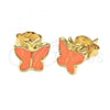 Oro Laminado Stud Earring, Gold Filled Style Butterfly Design, Orange Enamel Finish, Golden Finish, 5.126.070 *PROMO*