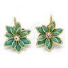 Oro Laminado Leverback Earring, Gold Filled Style Flower Design, with Turquoise and White Crystal, Polished, Golden Finish, 02.64.0638