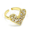 Oro Laminado Multi Stone Ring, Gold Filled Style Heart Design, with White Cubic Zirconia, Polished, Golden Finish, 01.210.0118