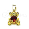 Oro Laminado Fancy Pendant, Gold Filled Style Teddy Bear and Heart Design, with Garnet Cubic Zirconia, Polished, Golden Finish, 05.411.0020.1