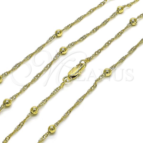 Oro Laminado Basic Necklace, Gold Filled Style Singapore and Ball Design, Polished, Golden Finish, 04.213.0316.24