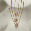 Oro Laminado Pendant Necklace, Gold Filled Style with Pink Crystal, Polished, Golden Finish, 04.179.0009.16