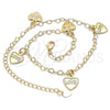 Oro Laminado Charm Anklet , Gold Filled Style Heart and Love Design, Polished, Golden Finish, 03.63.2202.10