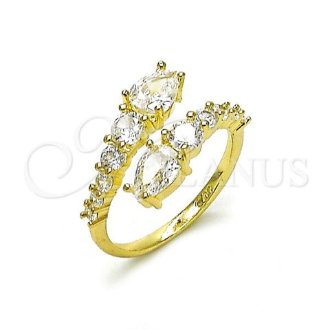 Oro Laminado Multi Stone Ring, Gold Filled Style Cluster Design, with White Cubic Zirconia, Polished, Golden Finish, 01.213.0061