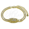 Oro Laminado Fancy Bracelet, Gold Filled Style Guadalupe and Baguette Design, with White Cubic Zirconia and White Micro Pave, Polished, Golden Finish, 03.411.0029.07