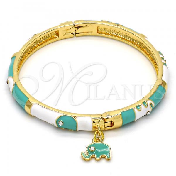 Oro Laminado Individual Bangle, Gold Filled Style Elephant Design, with White Crystal, Multicolor Enamel Finish, Golden Finish, 07.254.0002.2.03 (06 MM Thickness, Size 3 - 2.00 Diameter)