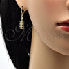 Oro Laminado Long Earring, Gold Filled Style with Garnet and White Cubic Zirconia, Polished, Golden Finish, 02.206.0028