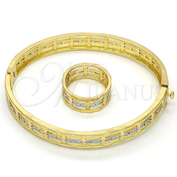 Oro Laminado Set Bangle, Gold Filled Style Diamond Cutting Finish, Two Tone, 13.99.0004.05.07 (09 MM Thickness, Size 7)