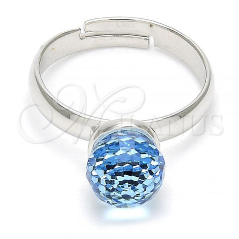 Rhodium Plated Multi Stone Ring, Ball Design, with Aquamarine Swarovski Crystals, Polished, Rhodium Finish, 01.239.0006.3 (One size fits all)