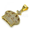 Oro Laminado Fancy Pendant, Gold Filled Style Crown Design, with Pink Micro Pave, Polished, Golden Finish, 05.342.0082