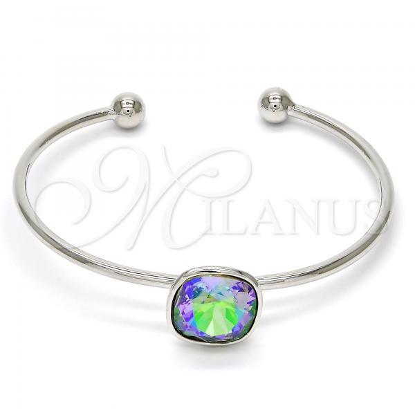 Rhodium Plated Individual Bangle, with Paradise Shine Swarovski Crystals, Polished, Rhodium Finish, 07.239.0010.1 (02 MM Thickness, One size fits all)