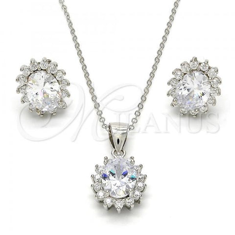 Sterling Silver Earring and Pendant Adult Set, with White Cubic Zirconia, Polished, Rhodium Finish, 10.175.0054