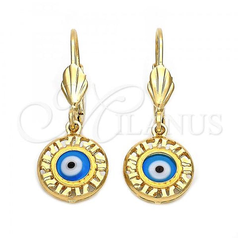 Oro Laminado Dangle Earring, Gold Filled Style Evil Eye Design, Blue Resin Finish, Golden Finish, 5.039.015