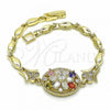 Oro Laminado Fancy Bracelet, Gold Filled Style Flower Design, with Multicolor Cubic Zirconia, Polished, Golden Finish, 03.316.0076.1.07