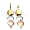 Oro Laminado Long Earring, Gold Filled Style with White Cubic Zirconia, Polished, Tricolor, 5.083.008