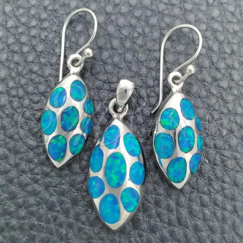 Sterling Silver Earring and Pendant Adult Set, Teardrop Design, with Bermuda Blue Opal, Polished, Silver Finish, 10.391.0029
