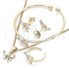 Oro Laminado Earring and Pendant Children Set, Gold Filled Style Dragon-Fly Design, with White Cubic Zirconia, Polished, Golden Finish, 06.210.0020.1