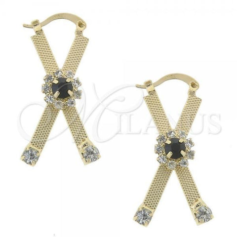 Oro Laminado Medium Hoop, Gold Filled Style Flower Design, with Black and White Cubic Zirconia, Diamond Cutting Finish, Golden Finish, 02.63.1448