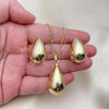 Oro Laminado Earring and Pendant Adult Set, Gold Filled Style Chunky and Hollow Design, Polished, Golden Finish, 10.163.0010