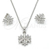 Sterling Silver Earring and Pendant Adult Set, Flower Design, with White Cubic Zirconia, Polished, Rhodium Finish, 10.281.0006