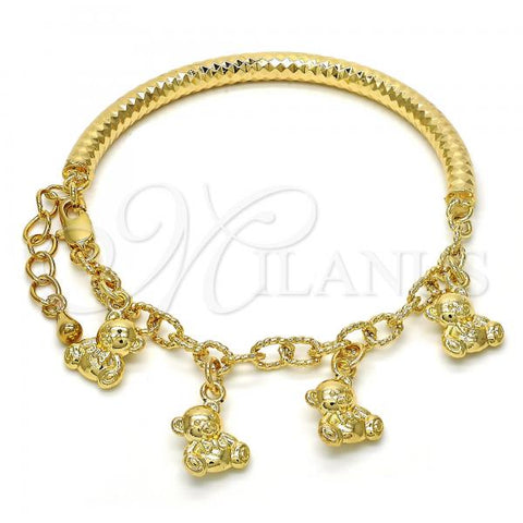 Oro Laminado Charm Bracelet, Gold Filled Style Teddy Bear and Hollow Design, Diamond Cutting Finish, Golden Finish, 03.63.1815.08