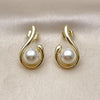 Oro Laminado Stud Earring, Gold Filled Style Ball Design, with Ivory Pearl, Polished, Golden Finish, 02.156.0691