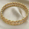 Oro Laminado Semanario Bangle, Gold Filled Style Diamond Cutting Finish, Tricolor, 07.93.0006.1.05