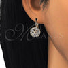 Oro Laminado Leverback Earring, Gold Filled Style Flower Design, with White Cubic Zirconia, Polished, Golden Finish, 02.210.0227