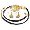 Oro Laminado Necklace and Earring, Gold Filled Style Spiral and Leaf Design, with White Crystal, Polished, Two Tone, 06.59.0109.1