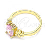 Oro Laminado Multi Stone Ring, Gold Filled Style Flower Design, with Pink Cubic Zirconia, Polished, Golden Finish, 01.210.0121.1.09