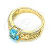 Oro Laminado Multi Stone Ring, Gold Filled Style Butterfly and Teardrop Design, with Blue Topaz Cubic Zirconia, Polished, Golden Finish, 01.284.0041.06