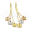 Oro Laminado Long Earring, Gold Filled Style Butterfly Design, Diamond Cutting Finish, Tricolor, 5.071.002