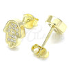 Sterling Silver Stud Earring, Hand of God Design, with White Micro Pave, Polished, Golden Finish, 02.336.0132.2