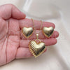 Oro Laminado Earring and Pendant Adult Set, Gold Filled Style Heart and Hollow Design, Polished, Golden Finish, 10.163.0020