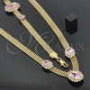 Oro Laminado Necklace and Bracelet, Gold Filled Style with Light Rhodolite and White Cubic Zirconia, Polished, Golden Finish, 5.013.005