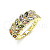 Oro Laminado Multi Stone Ring, Gold Filled Style Leaf Design, with Multicolor Cubic Zirconia, Polished, Golden Finish, 01.346.0019.1.08