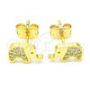 Oro Laminado Stud Earring, Gold Filled Style Elephant Design, with White Cubic Zirconia, Polished, Golden Finish, 02.156.0401