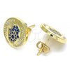 Oro Laminado Stud Earring, Gold Filled Style Hand of God Design, with Sapphire Blue Micro Pave, Polished, Golden Finish, 02.156.0445.1