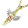 Oro Laminado Religious Pendant, Gold Filled Style Angel Design, Polished, Tricolor, 05.380.0065