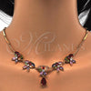 Oro Laminado Necklace and Earring, Gold Filled Style Flower and Teardrop Design, with Multicolor Cubic Zirconia, Polished, Golden Finish, 06.205.0003.1