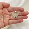 Oro Laminado Fancy Pendant, Gold Filled Style Butterfly Design, with White Micro Pave, Polished, Golden Finish, 05.342.0051