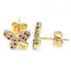 Oro Laminado Stud Earring, Gold Filled Style Butterfly Design, with Ruby and White Micro Pave, Polished, Golden Finish, 02.233.0022.2